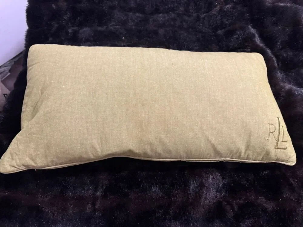 Ralph Lauren  linen lumbar pillow featuring an embroidered RL monogram